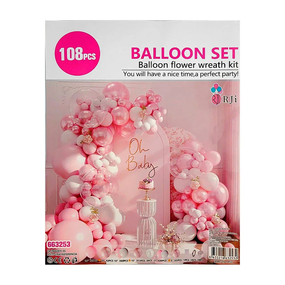 Kit decorativo para fiesta de bebé - niña con 108pcs, varios accesorios / 663253