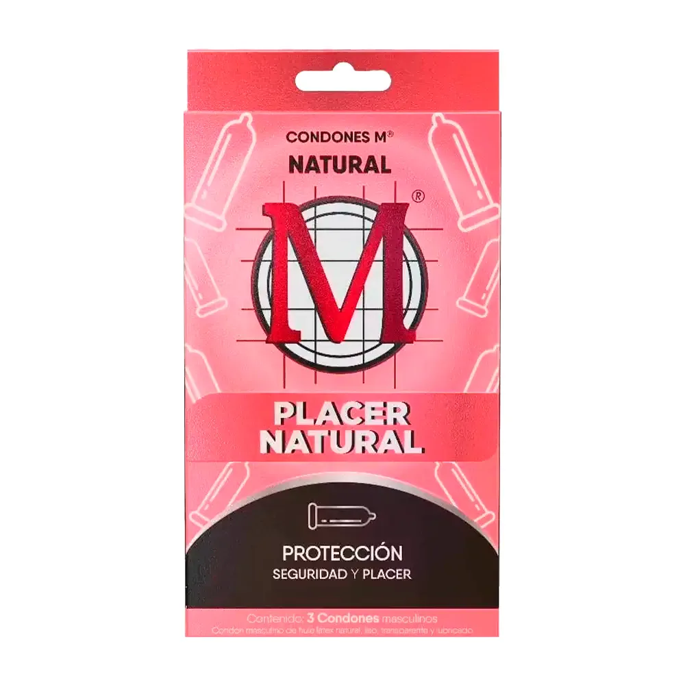 Paquete con 3 preservativos - condones M placer natural / 006623