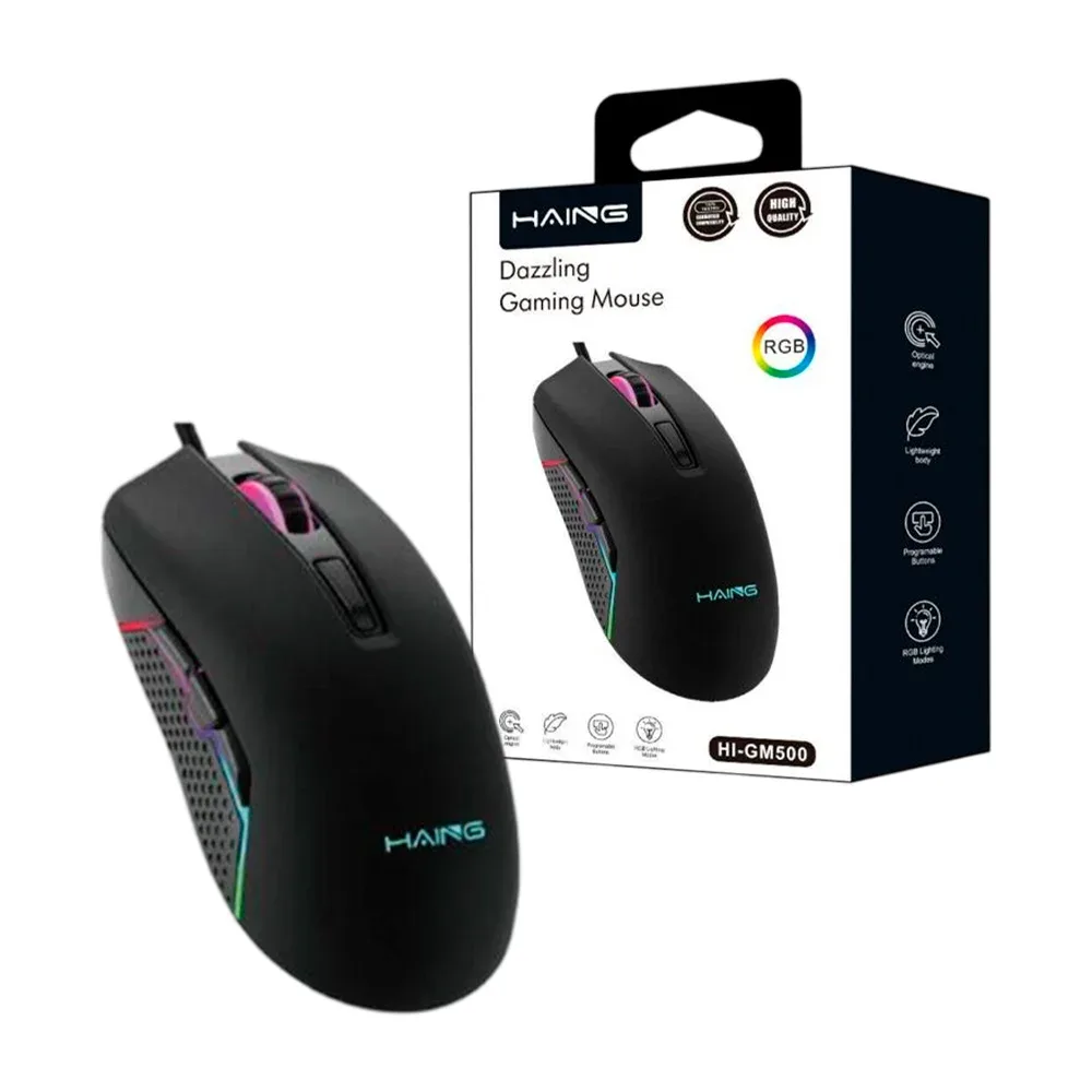 Mouse alámbrico haing con botones programables y luz led rgb / hi-gm500