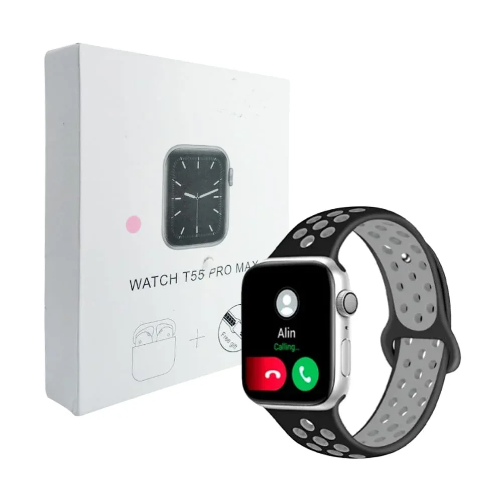 Smart watch con correas de plástico y audífonos inalámbricos con estuche de carga, variedad de colores / watch t55 pro max / t-55-2 / tb-6801