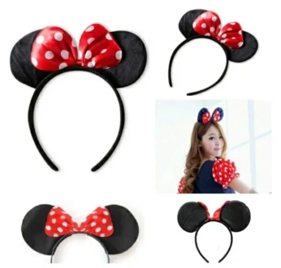 1pza Diadema diseño tipo minnie mouse con moño y orejas redondas para el cabello / a-164