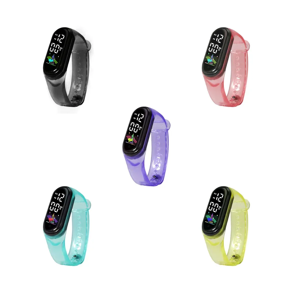 Reloj brazalete pulsera con sensor táctil touch y correas translúcidas de plástico, variedad de colores / dzb-2332
