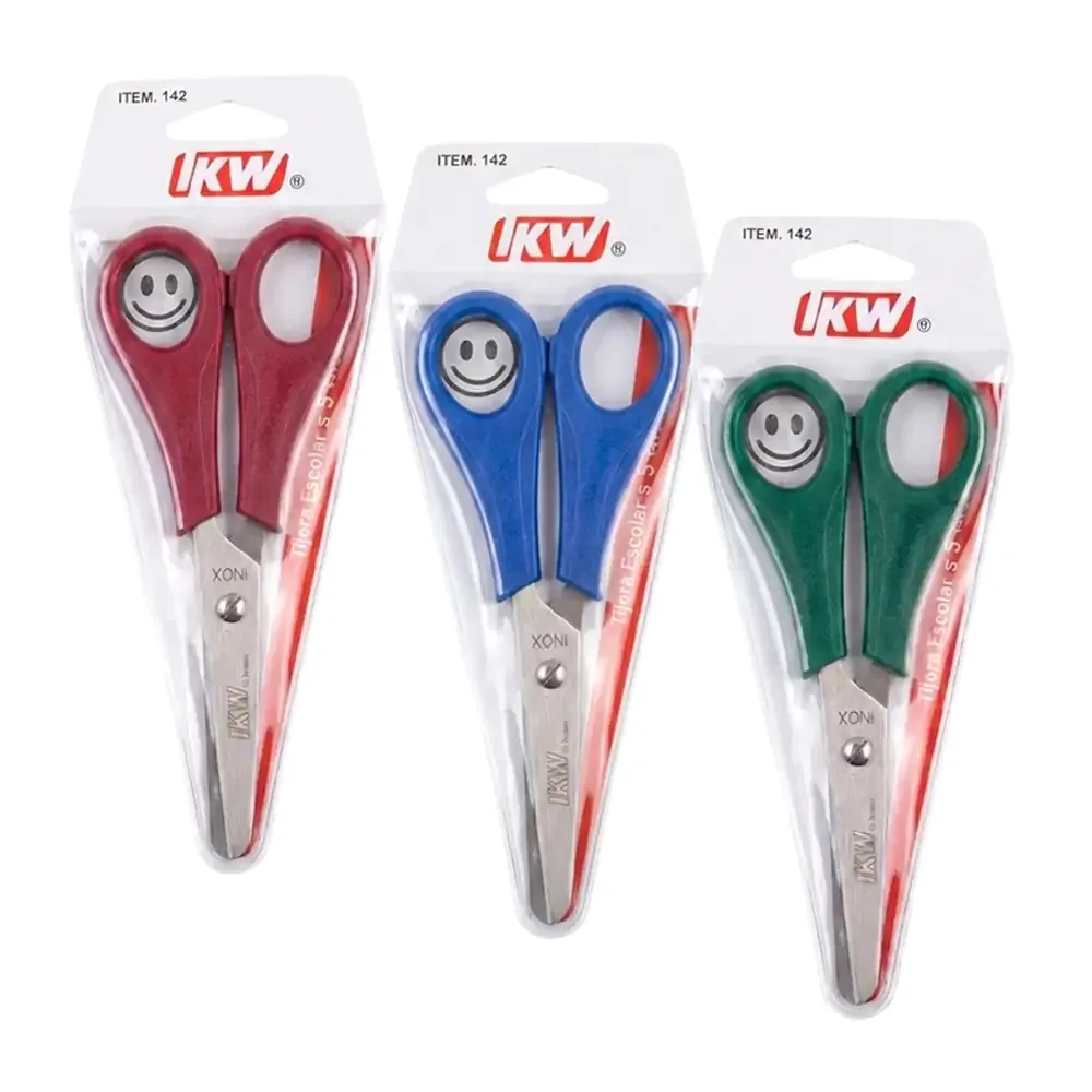 1pz tijera escolar ikw de 5in con punta roma, variedad de colores / 0142 / 142