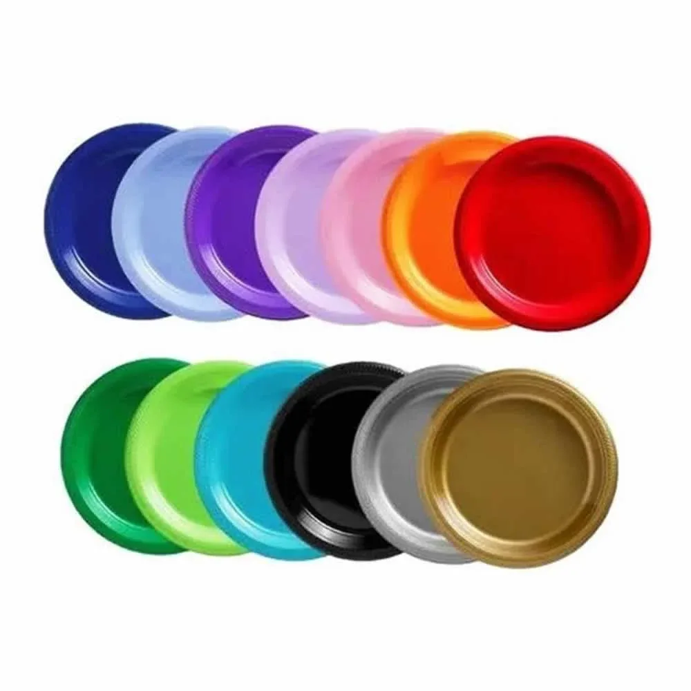 Paquete 20pzas platos de plástico reutilizables 7" variedad de colores 7103 / 43030