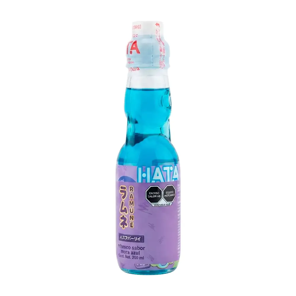 Bebida japonesa ramune hata gasificada con sabor a mora azul de 200ml