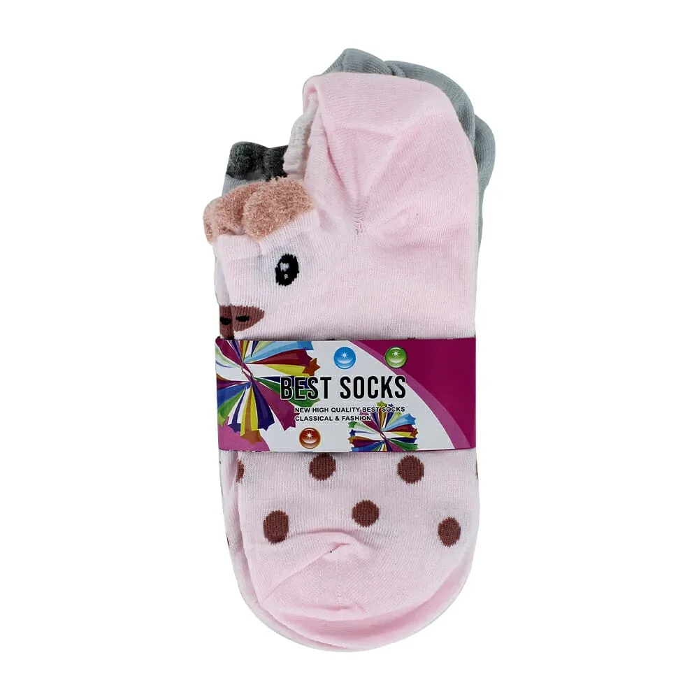 Paquete con 3 pares de calcetines diseño de animales con orejitas, variedad de colores y diseños / 888