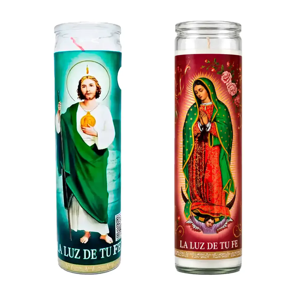 1pz Veladora en frasco de vidrio con imagen religiosa, variedad de diseños / 161011