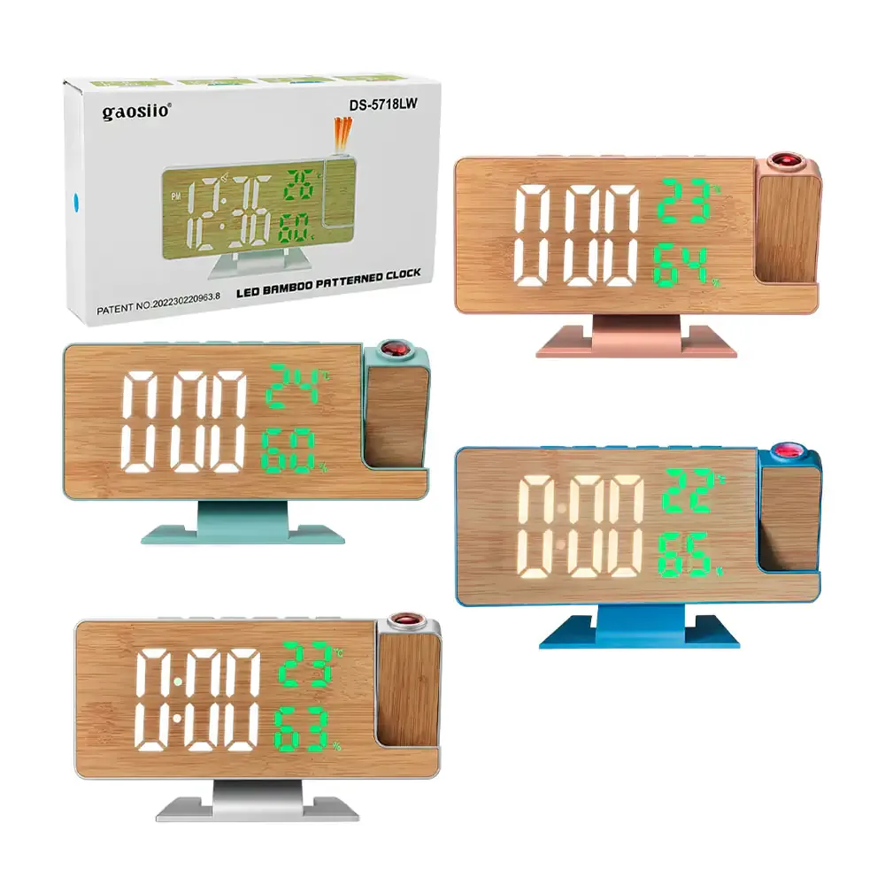 Reloj despertador digital gaosiio decorativo con proyección de hora y diseño de bambú, variedad