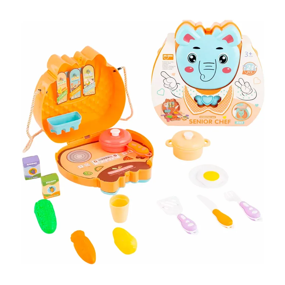 Bolsa / maletín de juguete en forma de elefante con 24 diversos accesorios de cocina / senior chef