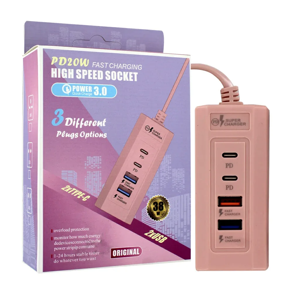 Hub conector con 2 puertos usb de carga rápida y 2 puertos usb-c 38w / 11624