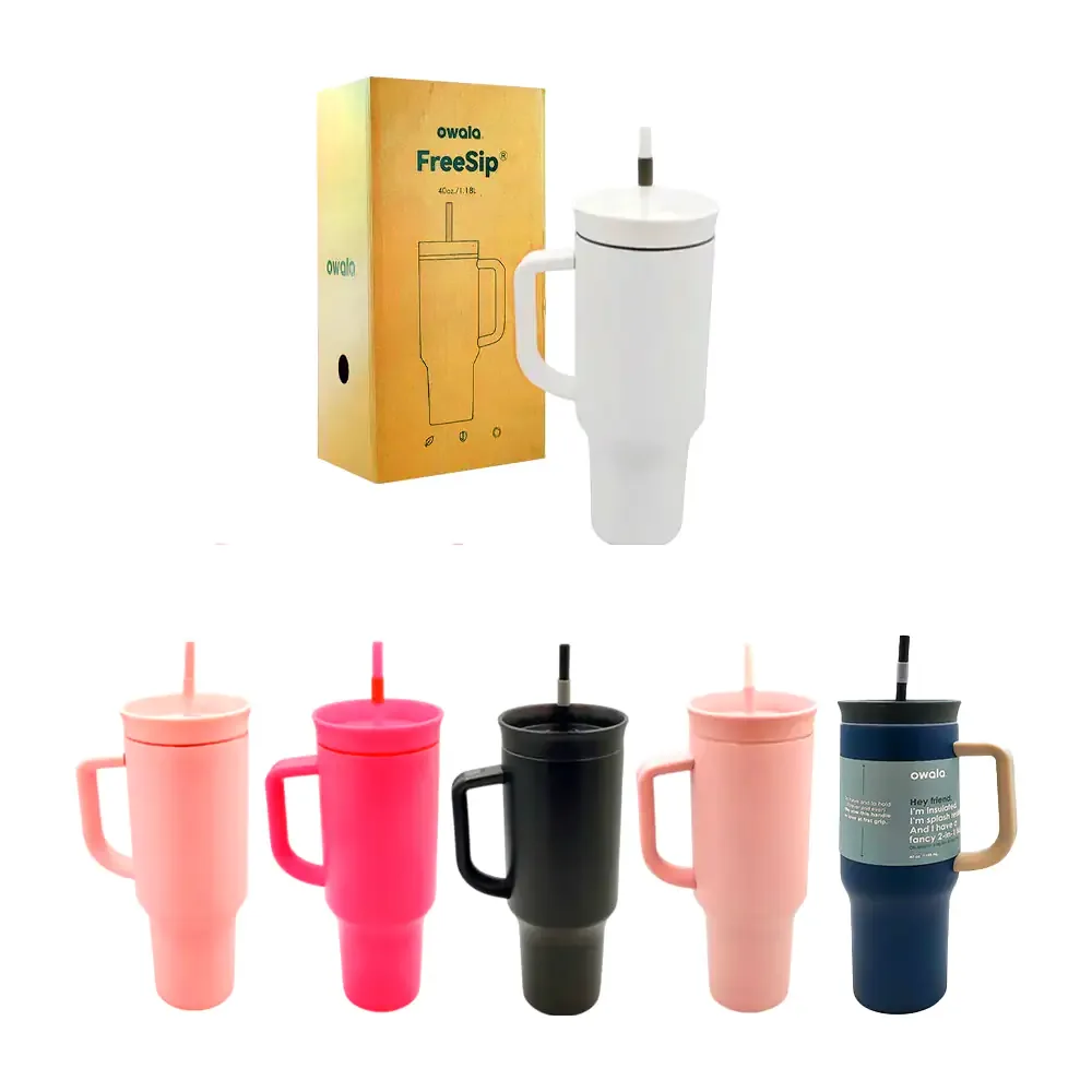 Vaso termo de acero inoxidable liso 40oz con asa y popote / n1-244 / Freesip
