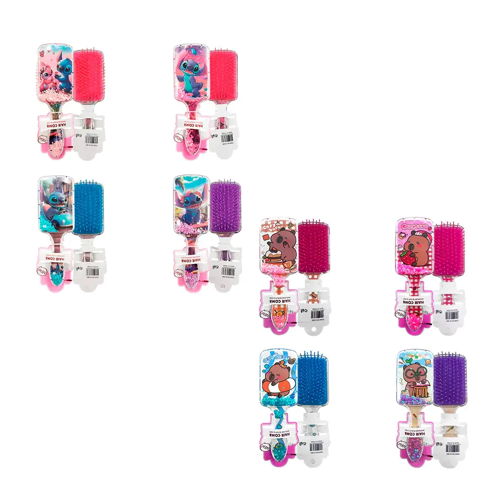 Cepillo rectangular con figuras encapsuladas y estampado de pesonajes animados