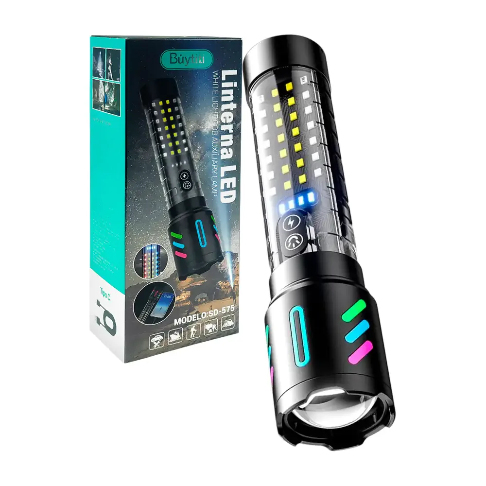 Lámpara linterna táctica buytiti con 5 modos de iluminación y zoom ajustable