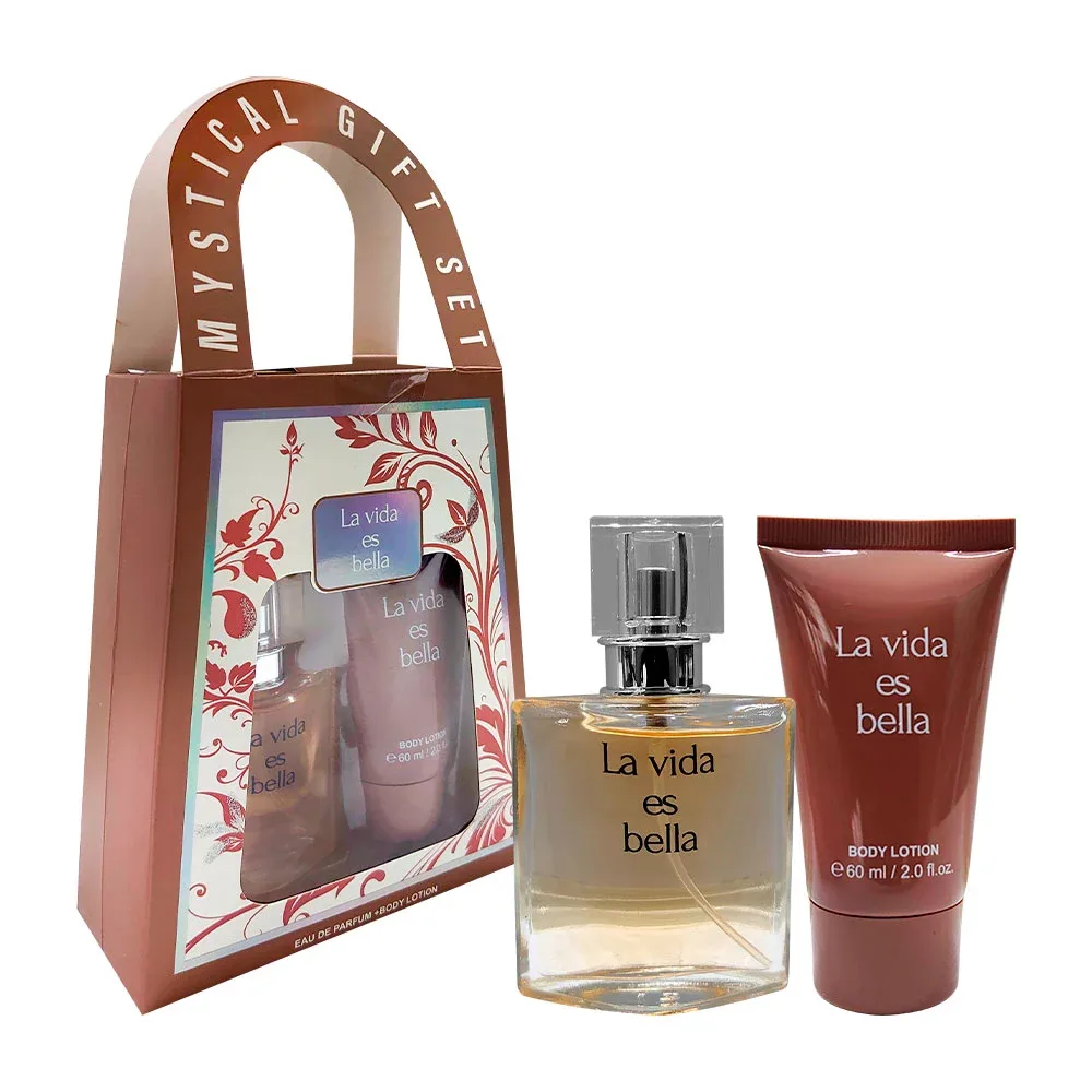 Kit la vida es bella mystical con crema de 60ml y fragancia de 30ml para dama