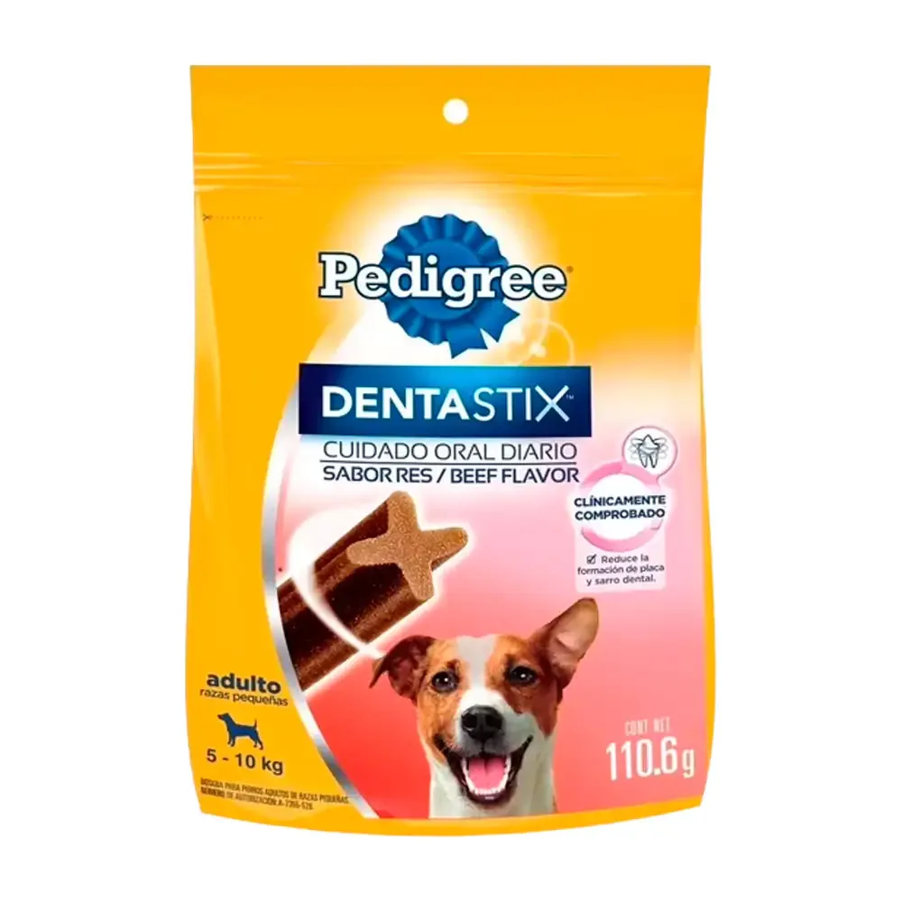 1pz botana para perro dentastix pedigree adulto raza pequeña res, cuidado oral 5-10kg, 110.6g / 515577