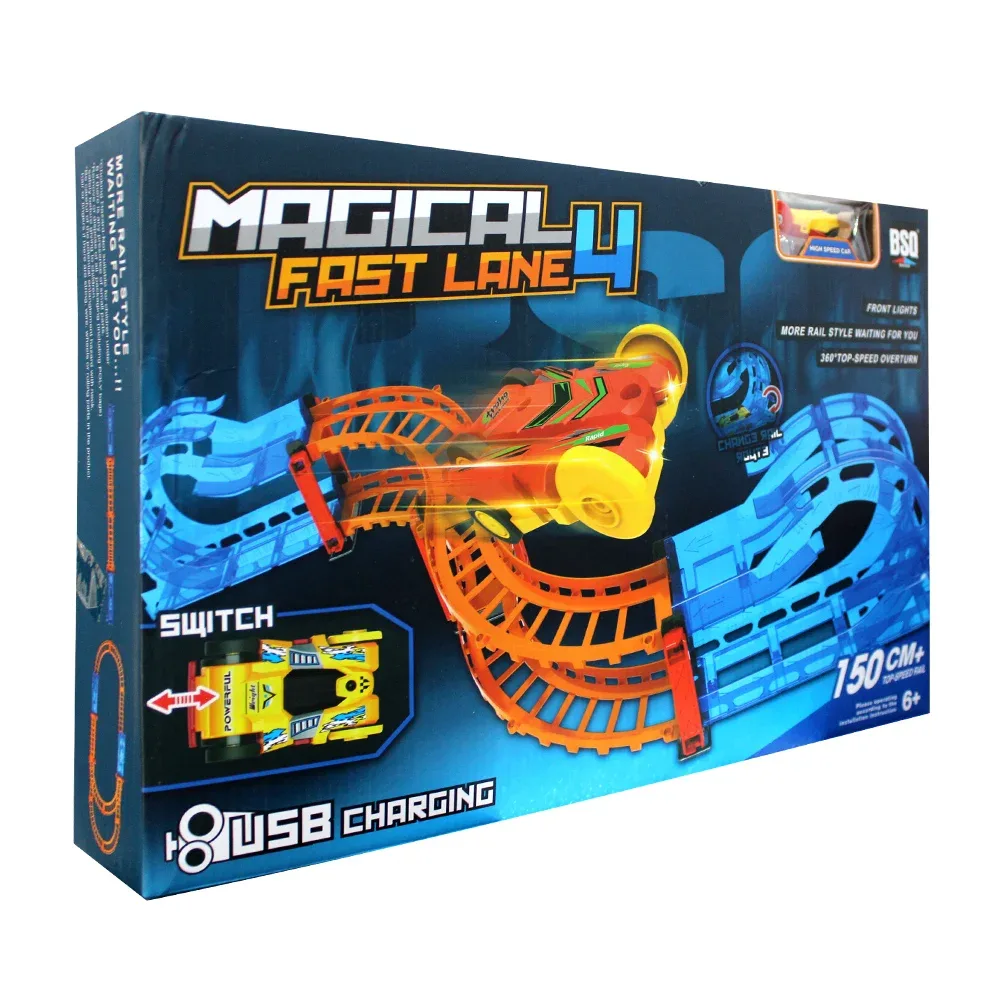 Juguete pista de carreras 150cm magical 4 fast lane con mini carrito eléctrico + accesorios / 3065