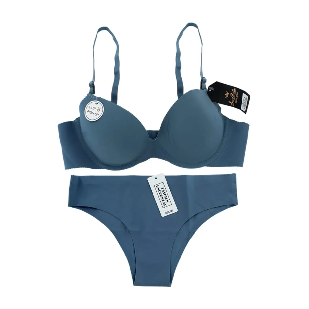 Conjunto de lencería de 2 piezas, brasier liso copa c con efecto push up y tirantes ajustables + bragas sin costuras, variedad de tallas y colores / su bella lenceria / fashion underwear / 611