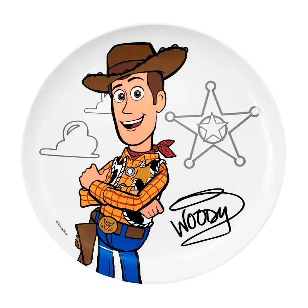 Plato semi hondo de melamina con estampado de woody, 21cm