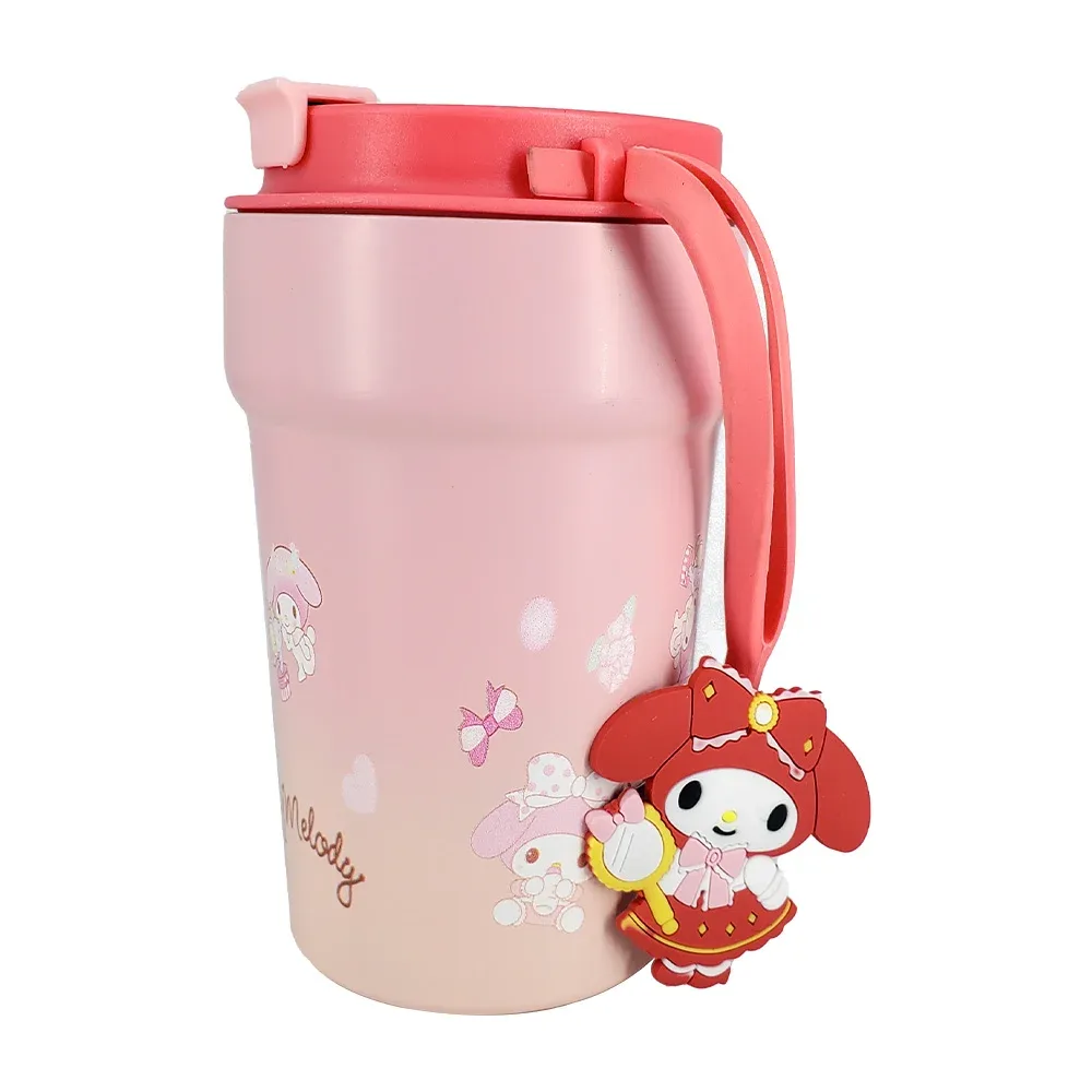 Vaso termo de acero inoxidable con capacidad de 350ml aprox, estampado y figura colgante de los personajes de hello kitty sanrio, variedad de modelos / 24-kfb-013