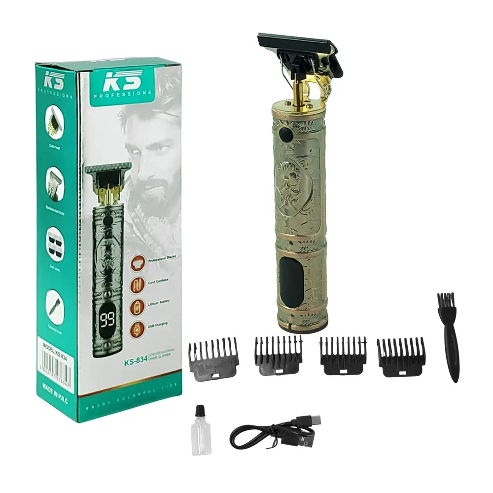 Máquina trimmer profesional, metálica vintage, inalámbrica + accesorios / ks-834