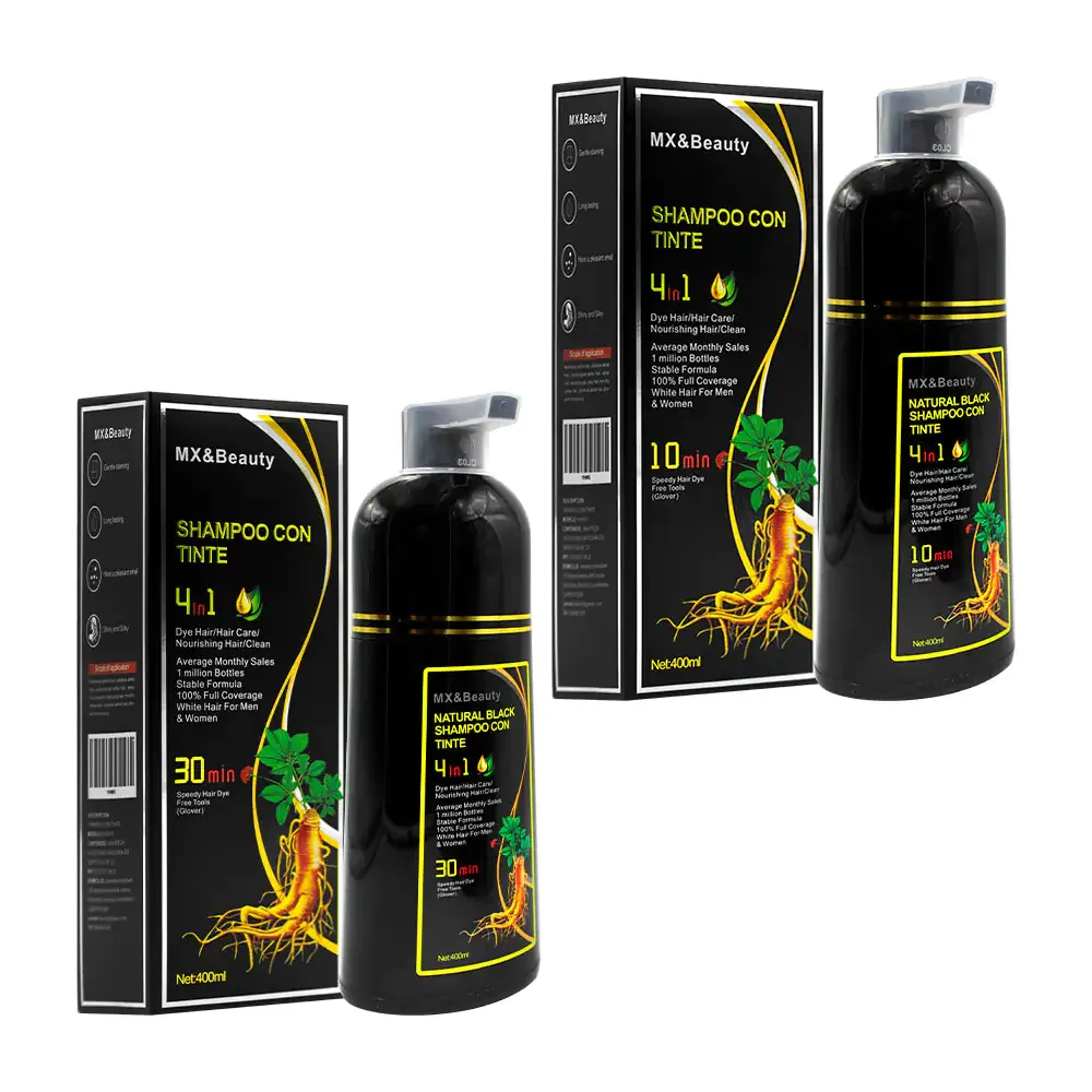 Shampoo 4 en 1 con jengibre y extractos naturales para teñir el cabello, 400ml