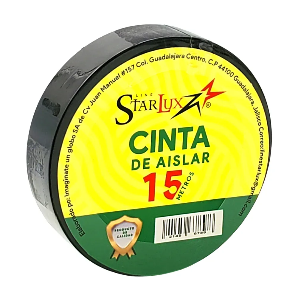 1pza cinta aislante starlux de 15 metros, color negro / cin15 / cinta de aislar