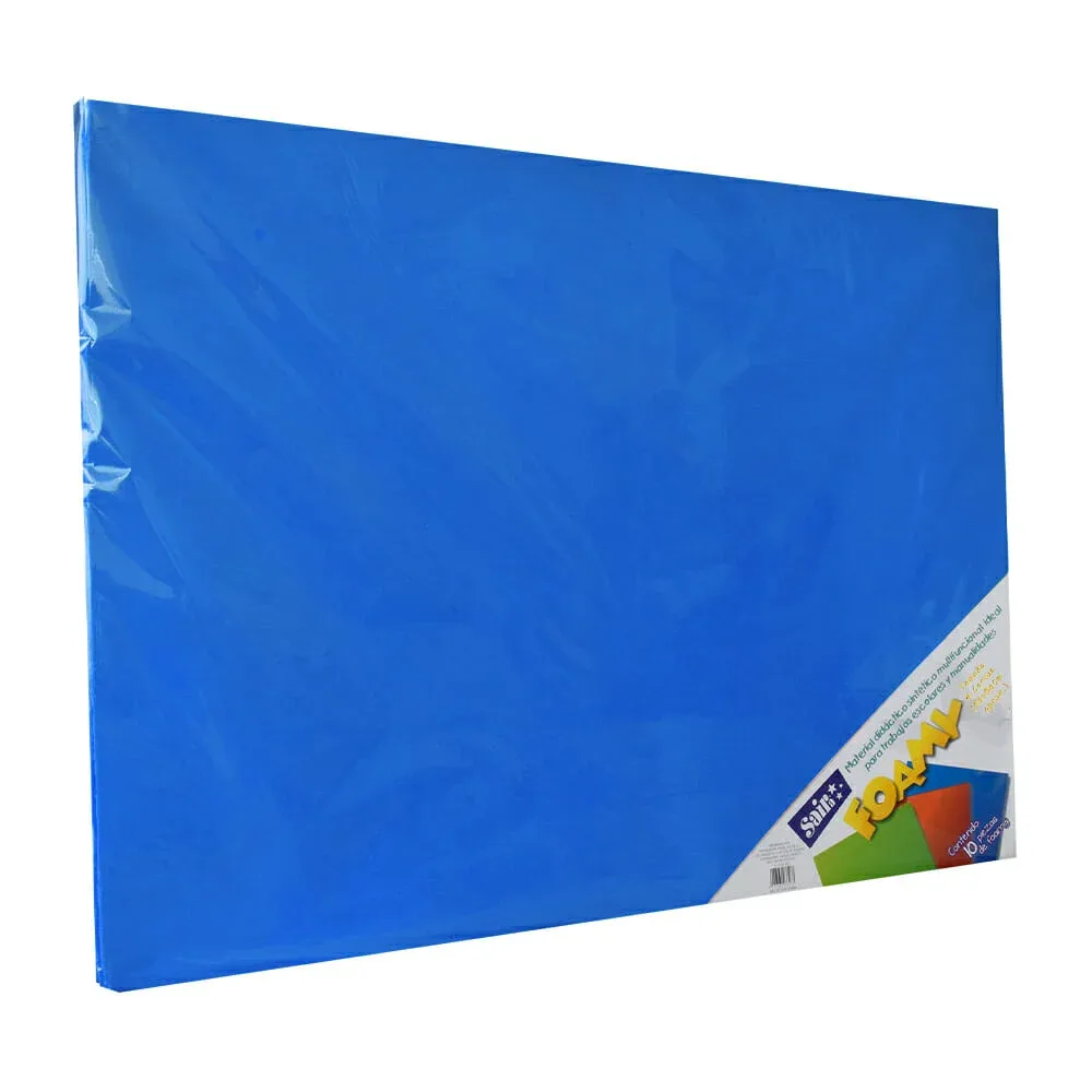 Paquete con 10 hojas de foamy liso tamaño 4 cartas o 43x56cm color azul rey / 033268