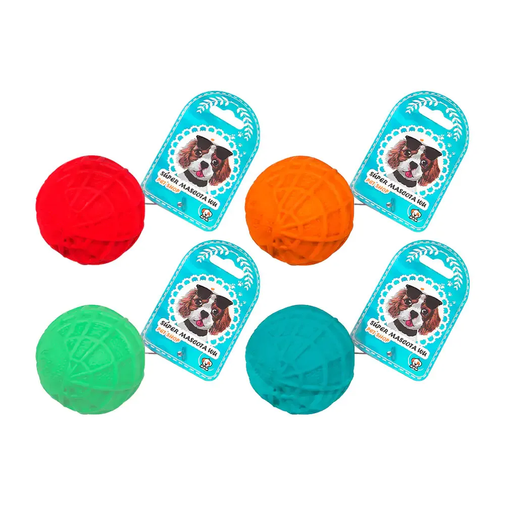 Juguete chillón para mascota en forma de pelota con relieve de rayas, variedad de colores