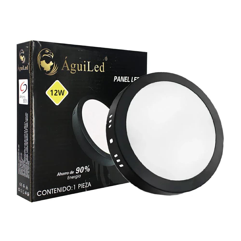 Panel led redondo águiled de 12 watts con marco color negro