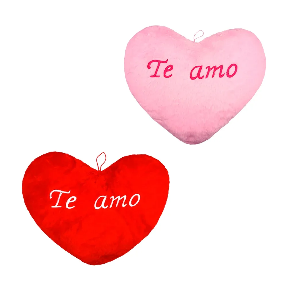 Peluche afelpado de corazón color rojo o rosa con frase te amo, 34cm