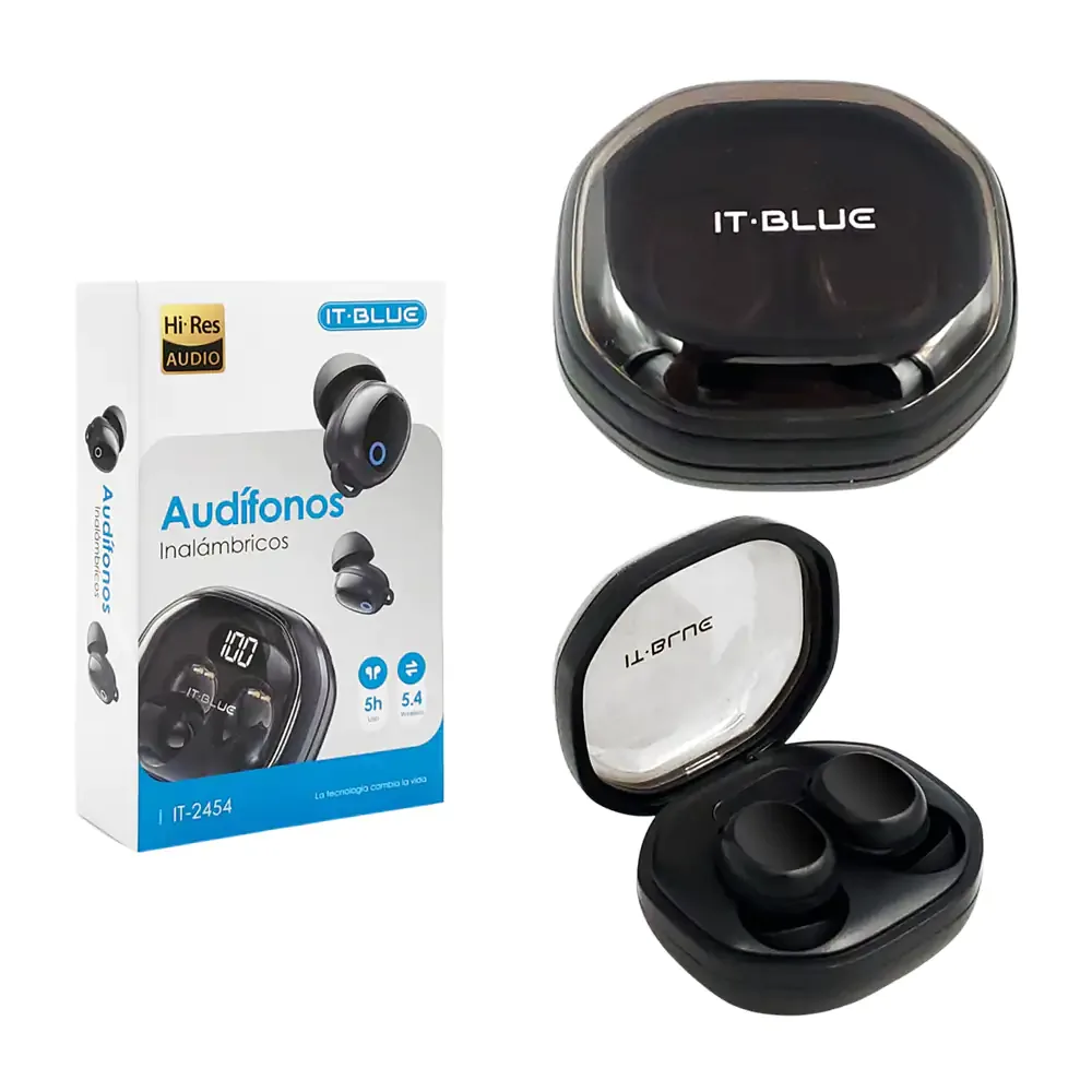 Audífonos inalámbricos in-ear y estuche transparente con indicador de batería