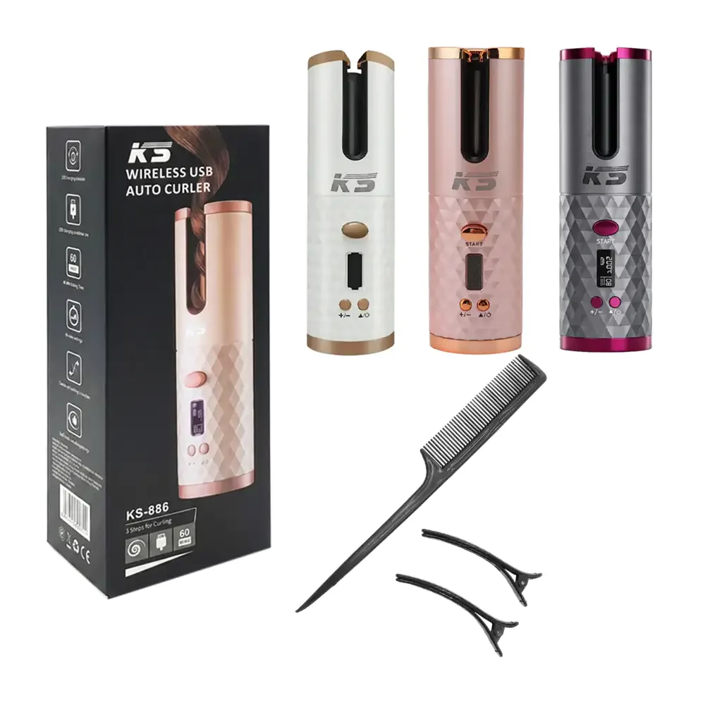 Rizador de cabello ks automático, inalámbrico y recargable + accesorios variedad