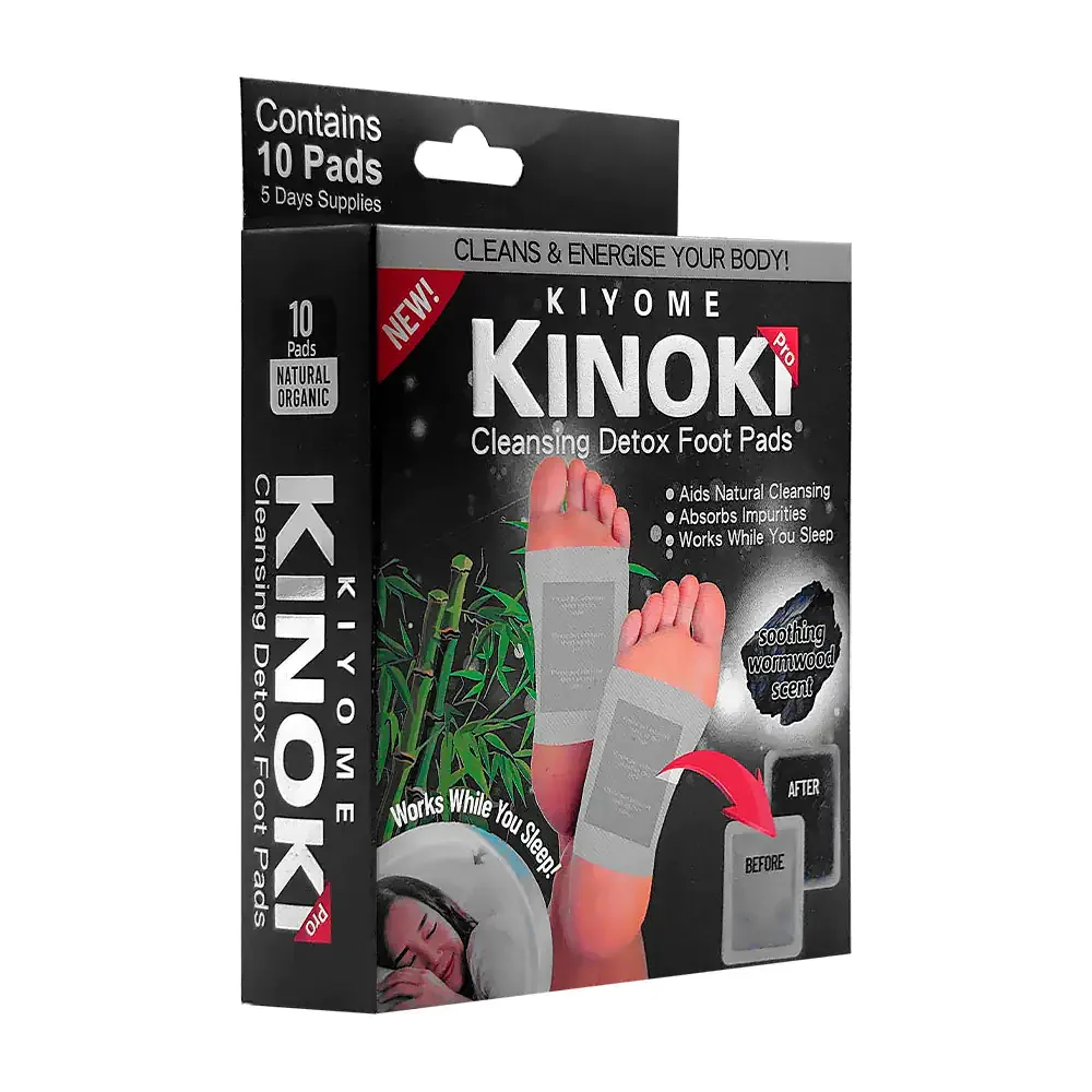 Caja con 10 parches kinoki desintoxicantes con extracto de carbón activado