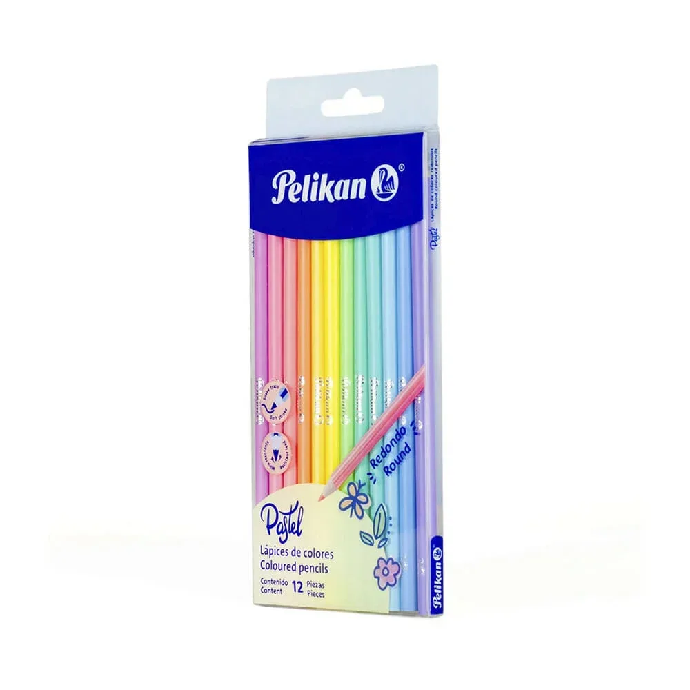 Paquete con 12 lápices redondos pelikan de colores pastel con punta suave / 30330327