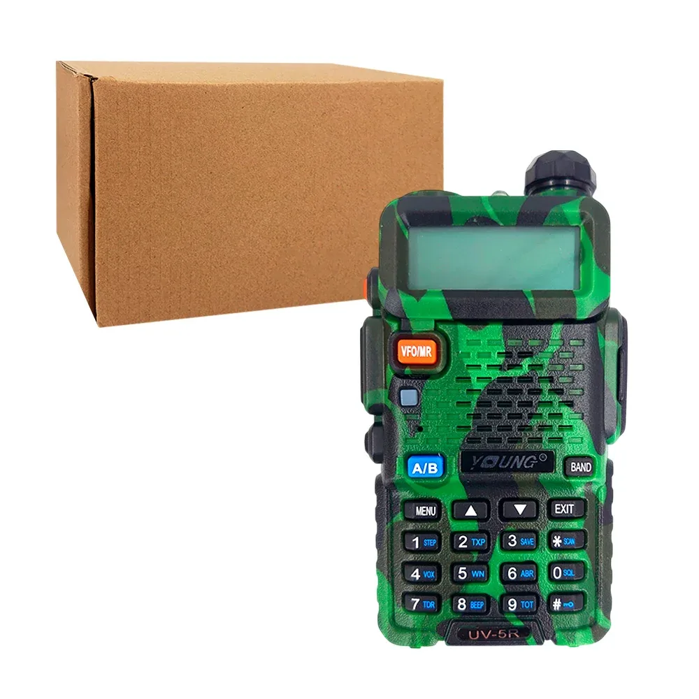 Radio walkie talkie con diseño camuflajeado + pantalla digital, auricular y base cargador / wc029