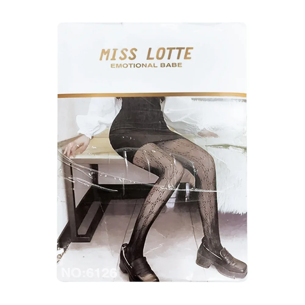 Pantimedias negras con estampado tipo monograma de letra m para dama / miss lotte / 6126