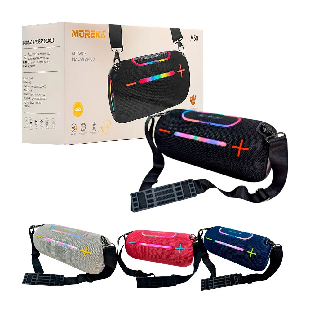 Bocina altavoz moreka inalámbrica 50w de potencia, múltiples conectores, luz rgb