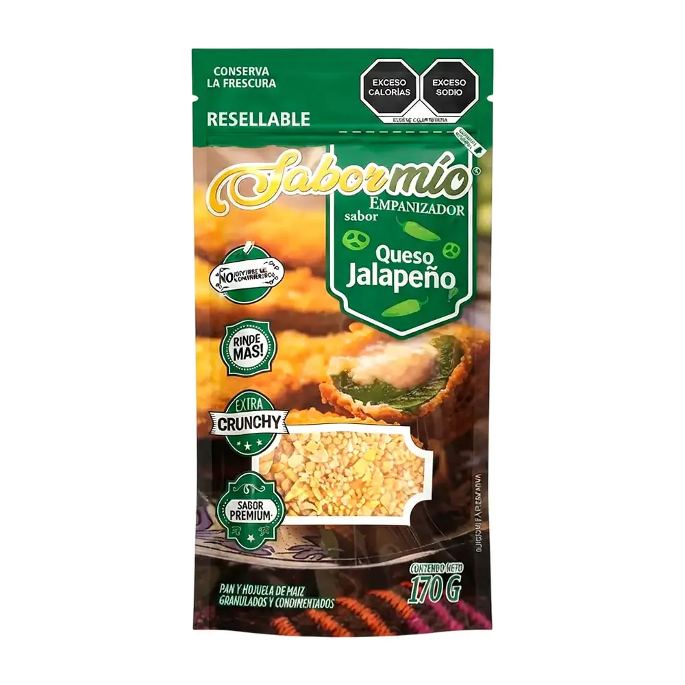 Empanizador sabor mio sabor queso jalapeño, pan y hojuelas de maíz granulado y condimentado, 170g