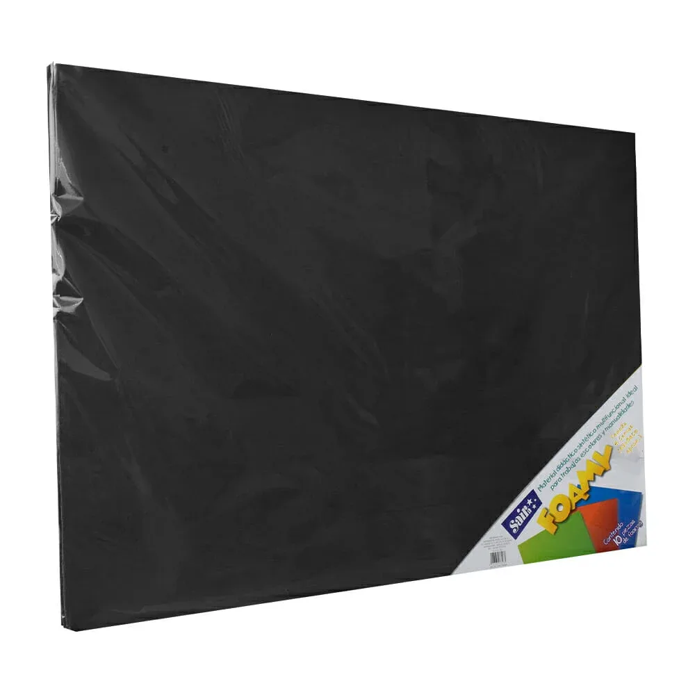 Paquete con 10 hojas de foamy liso tamaño 4 cartas o 43x56cm color negro / 033312