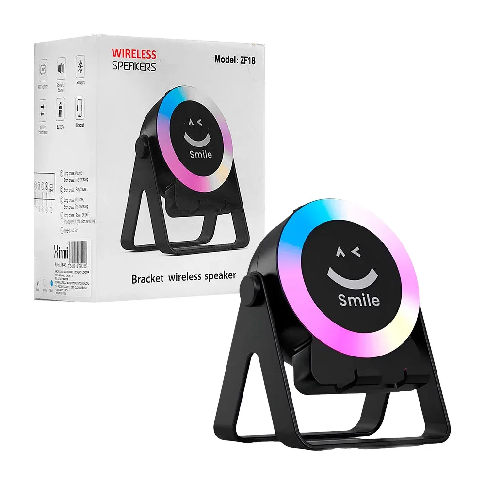 Bocina smile inalámbrica pequeña para escritorio, luz rgb con soporte de celular