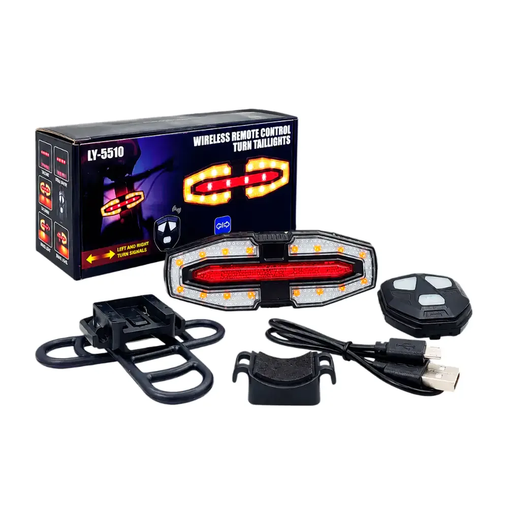 Lámpara led recargable, con direccionales para bicicleta, con control remoto, variedad de funciones