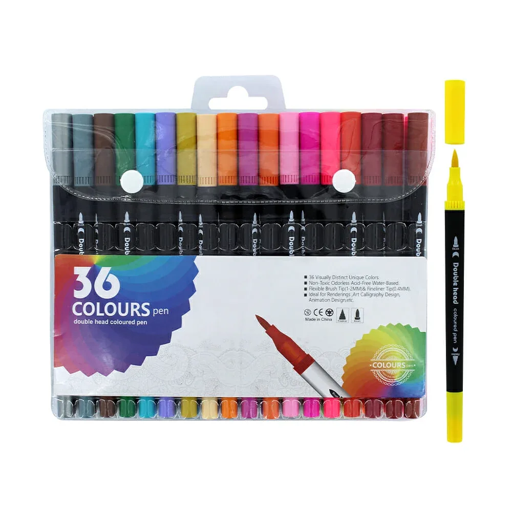Paquete con 36 plumones delgados de doble punta, color surtido / 001-36