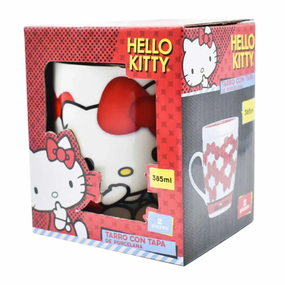 Taza de porcelana con tapa y diseño de hello kitty 385ml 1754-23