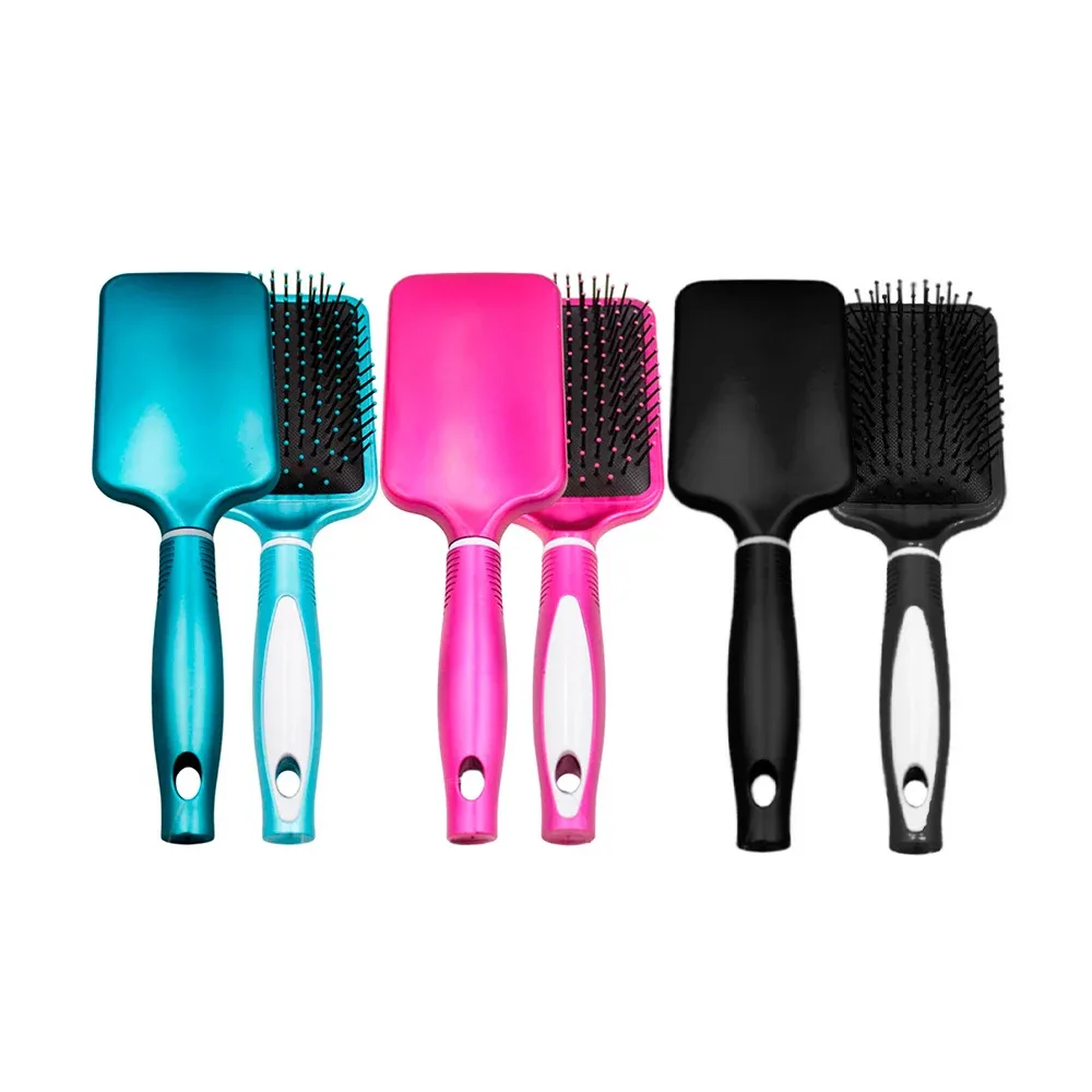 Cepillo cuadrado para cabello grande, de plástico bicolor, con cerdas suaves
