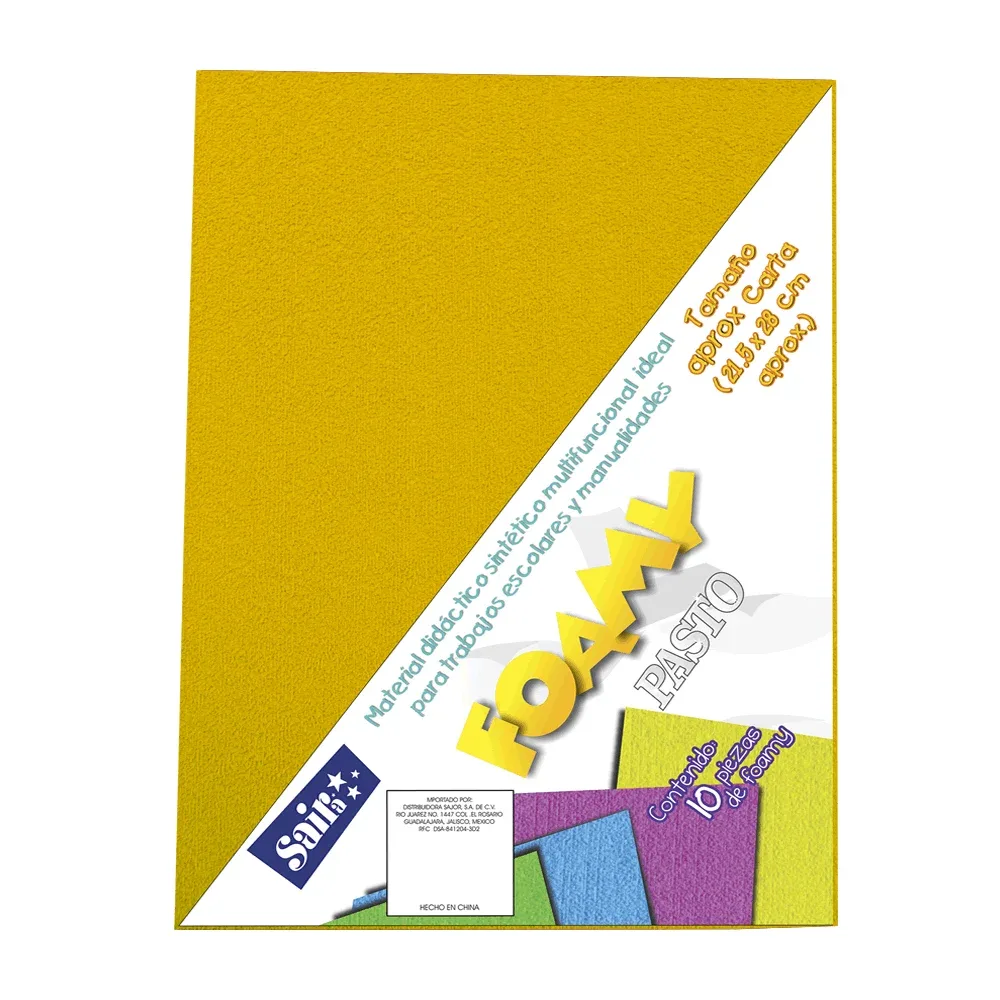 Paquete con 10 hojas de foamy plush pasto tamaño carta color amarillo / 100111