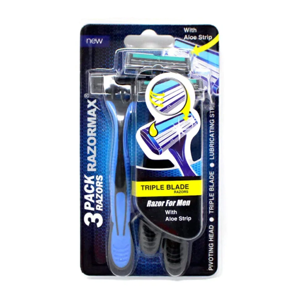 Blíster con 3 rastrillos razormax de triple navaja y banda de aloe vera / mt228