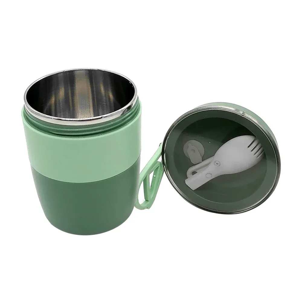 Termo portátil de acero inoxidable con compartimiento para cubierto, variedad de colores / 24-termo-010