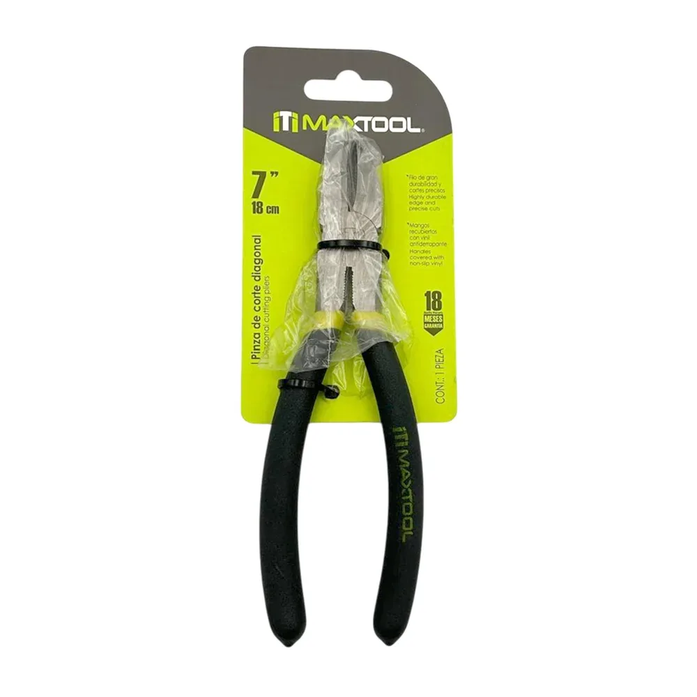 Pinza metálica de 7 pulgadas, con mango de plástico y corte en diagonal / maxtool