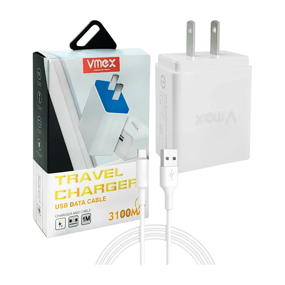 Combo cubo cargador vmex con puerto usb y cable de transferencia de datos usb-c