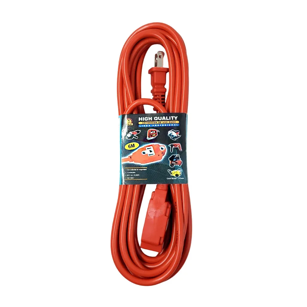Extensión eléctrica naranja de uso rudo de 6m con 3 contactos / high quality